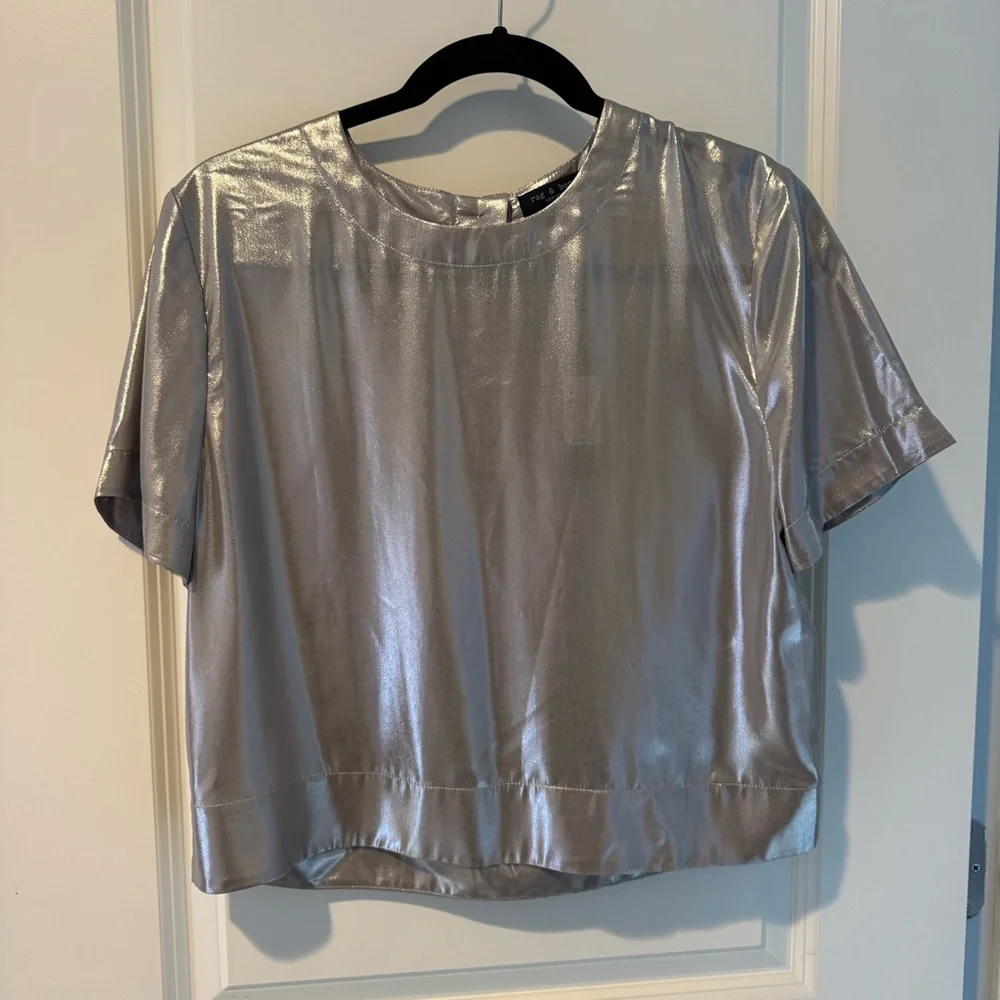 NWT rag & bone Gia Cropped Silver Metallic Tee | S - Picture 4 of 7